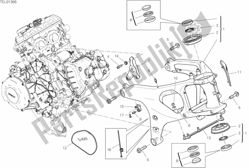 Alle onderdelen voor de Kader van de Ducati Superbike Panigale V4 1100 2020